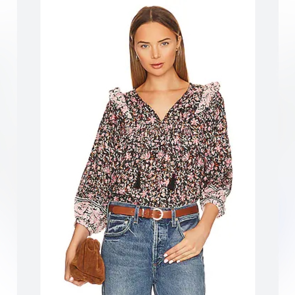 Cleobella Floral‎ Tassle Blouse - Black and Pink